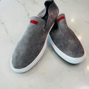 Savale Men 11.5 US EU 45.5 Gray Suede Slip On Sneakers Loafers Red Accent Casual